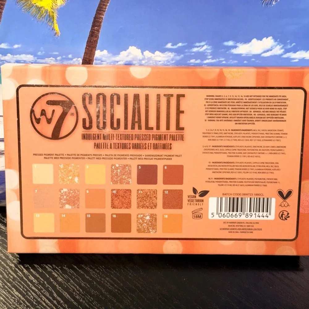 W7 Socialite Multi-Textured Pressed Pigment Eyeshadow Palette 18 Shades NEW